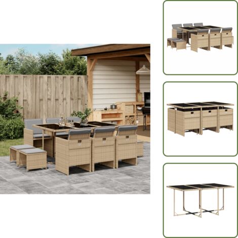 Cojines para taburetes - vidaXL Set comedor de jardín 11 pzas con cojines ratán sintético beige - Mesa de jardín