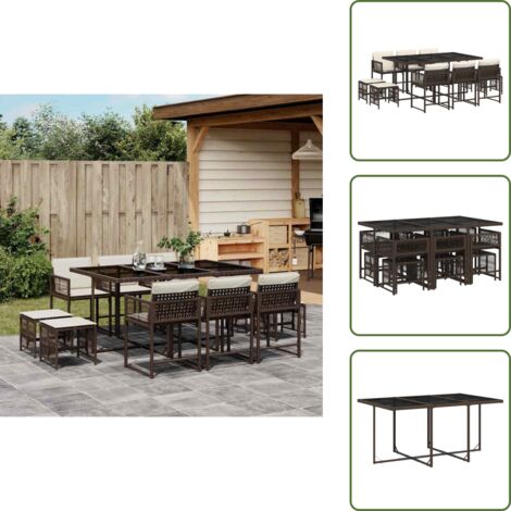Cojines para taburetes - vidaXL Set comedor de jardín 11 pzas y cojines ratán sintético marrón - Mesa de jardín