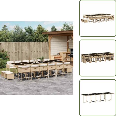 Cojines para taburetes - vidaXL Set comedor de jardín 17 pzas con cojines ratán sintético beige - Mesa de jardín