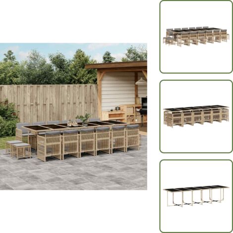 Cojines para taburetes - vidaXL Set comedor de jardín 17 pzas con cojines ratán sintético beige - Mesa de jardín