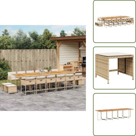 Cojines para taburetes - vidaXL Set comedor de jardín 17 pzas con cojines ratán sintético beige - Muebles de exterior