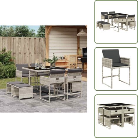 Cojines para taburetes - vidaXL Set comedor de jardín 9 pzas cojines ratán sintético gris claro - Muebles de jardín