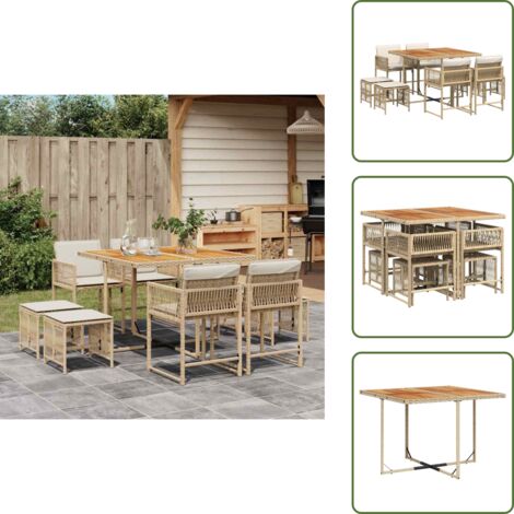 Cojines para taburetes - vidaXL Set comedor de jardín 9 pzas con cojines ratán sintético beige - Muebles de exterior