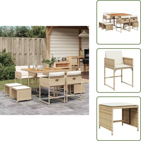 Cojines para taburetes - vidaXL Set comedor de jardín 9 pzas con cojines ratán sintético beige - Muebles de exterior