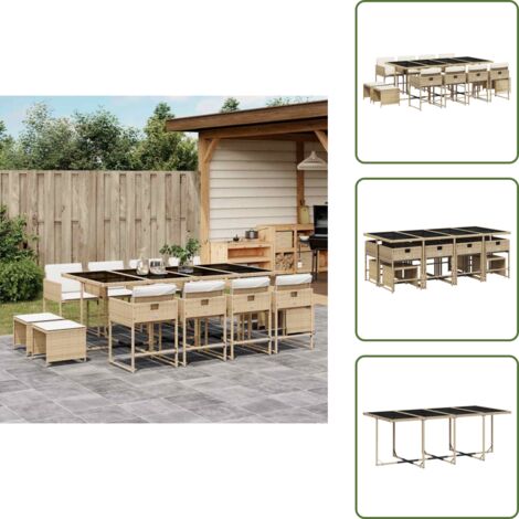 Cojines para taburetes - vidaXL Set comedor de jardín con cojines 13 pzas ratán sintético beige - Mesa de jardín