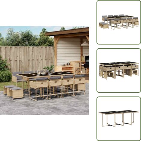 Cojines para taburetes - vidaXL Set comedor de jardín con cojines 13 pzas ratán sintético beige - Mesa de jardín