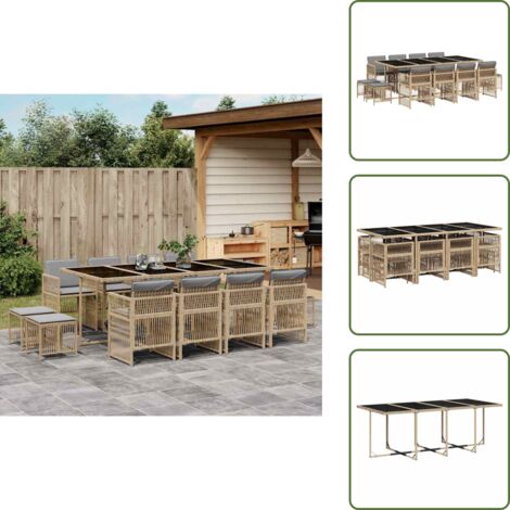 Cojines para taburetes - vidaXL Set comedor de jardín con cojines 13 pzas ratán sintético beige - Mesa de jardín