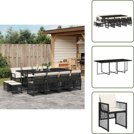Cojines para taburetes - vidaXL Set comedor de jardín con cojines 13 pzas ratán sintético negro - Mesa de jardín