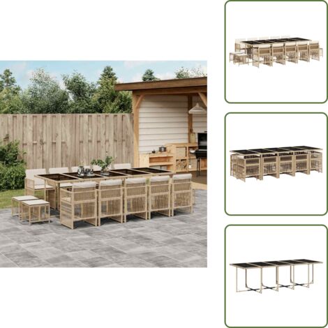 Cojines para taburetes - vidaXL Set comedor de jardín con cojines 15 pzas ratán sintético beige - Mesa de jardín