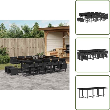 Cojines para taburetes - vidaXL Set comedor de jardín con cojines 15 pzas ratán sintético negro - Mesa de jardín