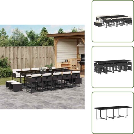 Cojines para taburetes - vidaXL Set comedor de jardín con cojines 15 pzas ratán sintético negro - Mesa de jardín