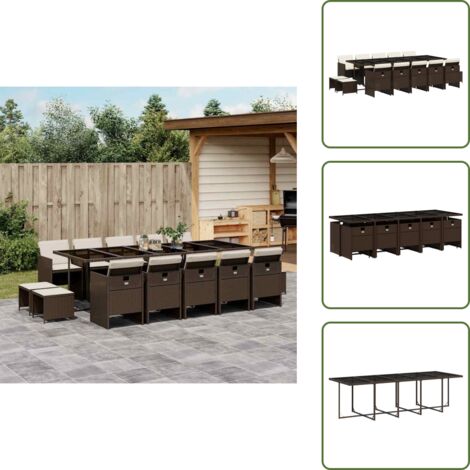 Cojines para taburetes - vidaXL Set comedor de jardín y cojines 15 pzas ratán sintético marrón - Mesa de jardín