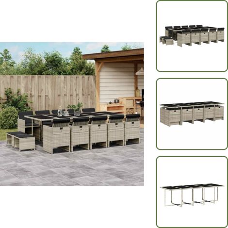 Cojines para taburetes - vidaXL Set comedor jardín y cojines 15 pzas ratán sintético gris claro - Mesa de jardín