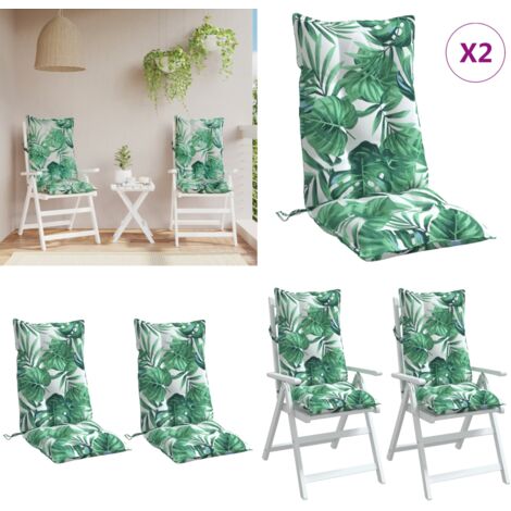 Cojines silla respaldo alto 2 uds tela Oxford estampado hojas - Cojín de silla - Cojín de silla alto