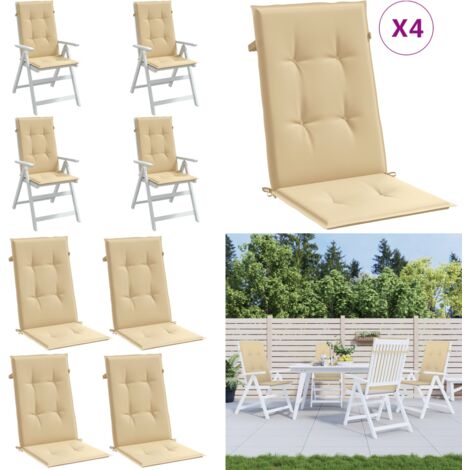 Cojines silla respaldo alto 4 uds tela beige melange 120x50x4cm - Cojines de jardín - Cojines de exterior