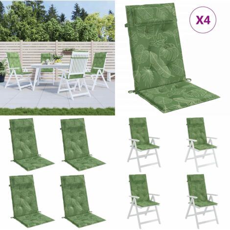 Cojines silla respaldo alto 4 uds tela Oxford estampado hojas - Cojines de jardín - Cojines de exterior