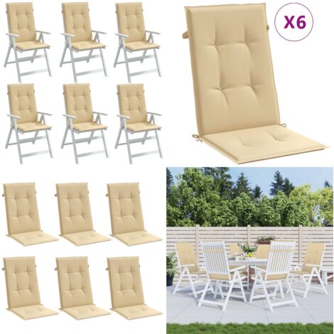 Cojines silla respaldo alto 6 uds tela beige melange 120x50x4cm - Cojines de exterior - Cojines de jardín