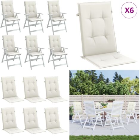 Cojines silla respaldo alto 6 uds tela crema melange 120x50x4cm - Cojines de exterior - Cojines de jardín