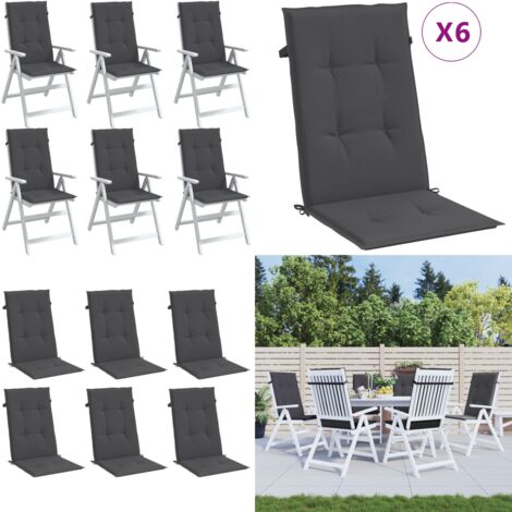 Cojines silla respaldo alto 6 uds tela gris antracita melange - Cojines de jardín - Cojines de exterior