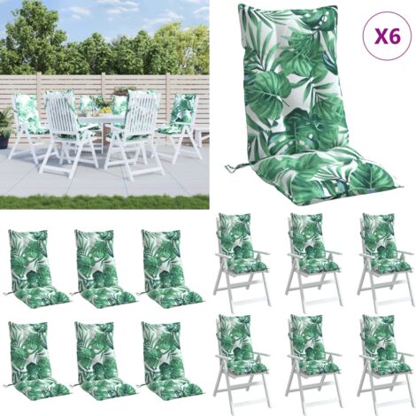 Cojines silla respaldo alto 6 uds tela Oxford estampado hojas - Cojines de jardín - Cojines de silla alto