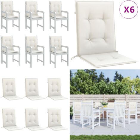 Cojines silla respaldo bajo 6 ud tela crema melange 100x50x4 cm - Cojín de jardín - Cojín de exterior