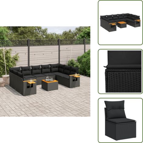 Cojines traseros - vidaXL Set de sofás de jardín 10 pzas cojines ratán sintético negro - Cojines de asiento