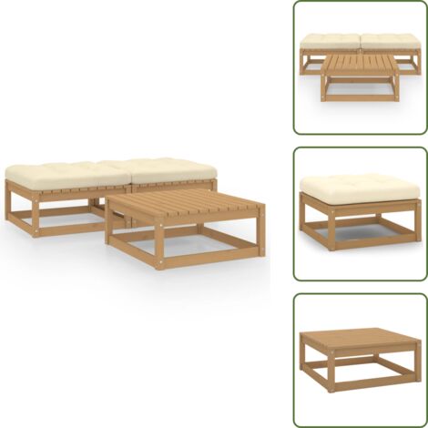 Cojines - vidaXL Juego de muebles de jardín 3 pzas y cojines madera maciza pino - Juego de muebles