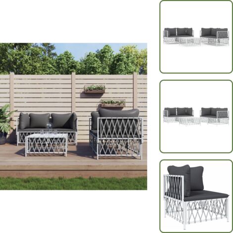 Cojines - vidaXL Juego de muebles de jardín 5 piezas y cojines acero blanco - Muebles modulares