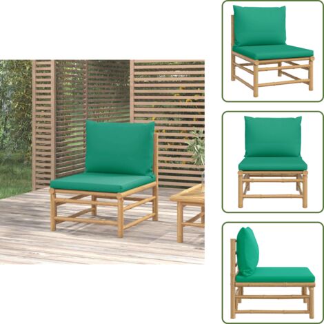 Cojines - vidaXL Sofá central de jardín bambú con cojines verde - Muebles de exterior