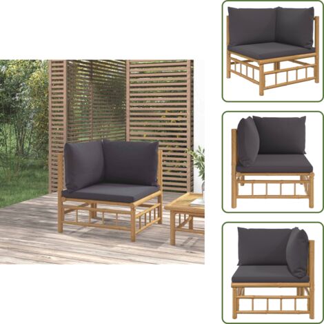 Cojines - vidaXL Sofá esquinero de jardín bambú con cojines gris oscuro - Muebles de jardín