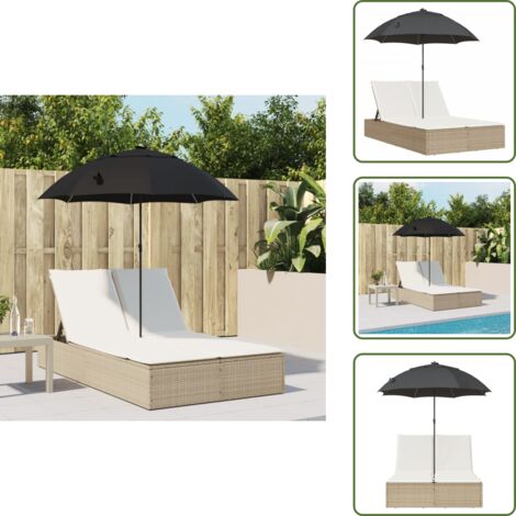 Cojines - vidaXL Tumbona doble con cojines y sombrilla ratán sintético beige - Asiento exterior