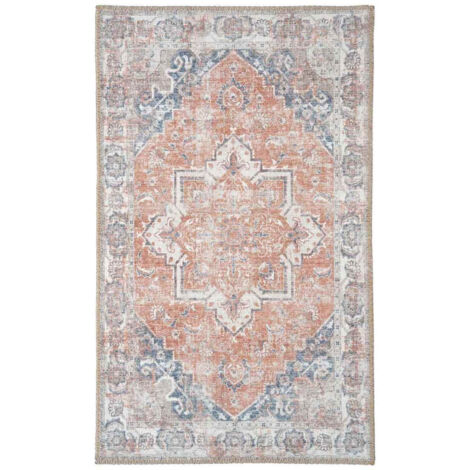 COLABA - Tapis d'Entrée 50x80cm avec Motifs Orange et Bleu