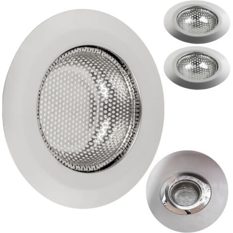 Colador de desagüe, juego de 3, Ø 115 mm, apto para desagües con un diámetro interno de 74 mm, sobresale 25 mm dentro del caño, rejillas de desagüe