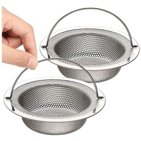 Colador de fregadero de 2 piezas, 11 cm, acero inoxidable, filtro de drenaje, fregadero de cocina, filtro de drenaje con mango,