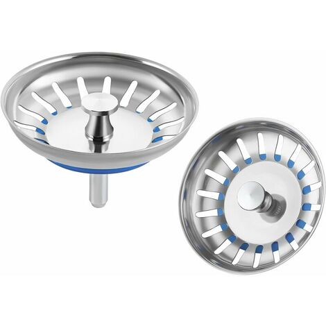 Colador de fregadero de acero inoxidable, filtro de drenaje, tapón de fregadero, accesorios de drenaje y fregadero, 2 piezas (plata)