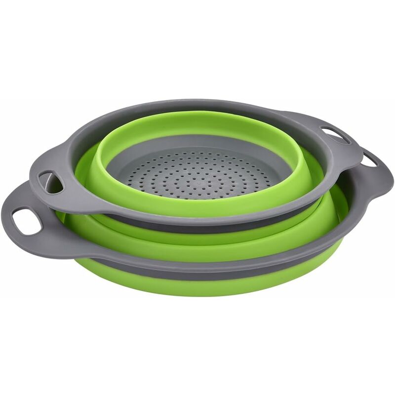

Colador de silicona plegable juego de colador, canasta de frutas portátil, fácil de limpiar, 2 tamaños que incluyen 8 pulgadas y 9,5 pulgadas.