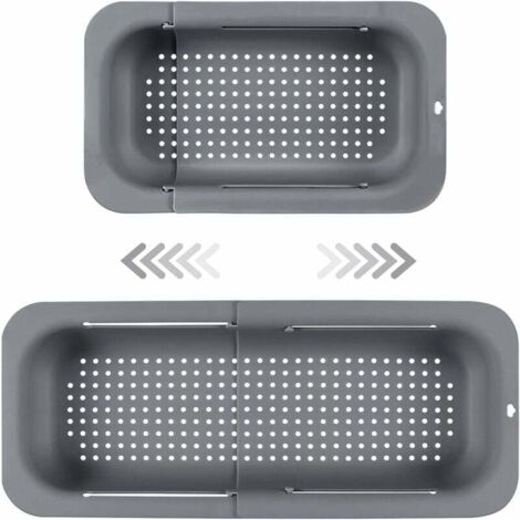 Colador extensible para fregadero - Material PP de grado alimenticio - Orificios de drenaje eficaces - Rejilla de secado rápido para platos - Fácil de limpiar y duradero. (Gris oscuro)