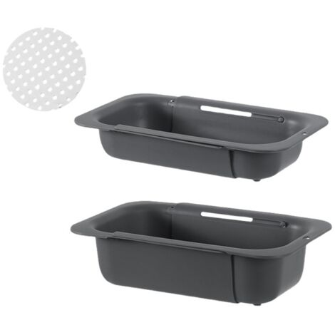 Colador para fregadero (2 unidades): para lavar verduras y frutas, escurrir pasta cocida y platos secos. Expandible. Artículos esenciales de cocina para el hogar. Gris.
