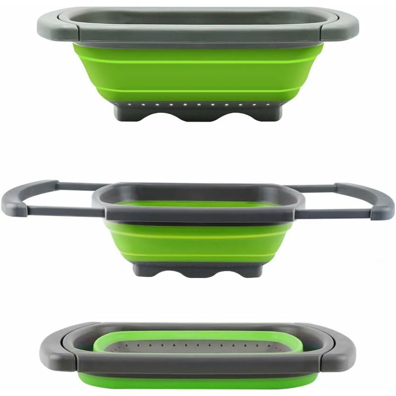 

Colador retráctil Colador sobre el lavabo plegable para frutas y verduras Colador con asas extensibles Verde