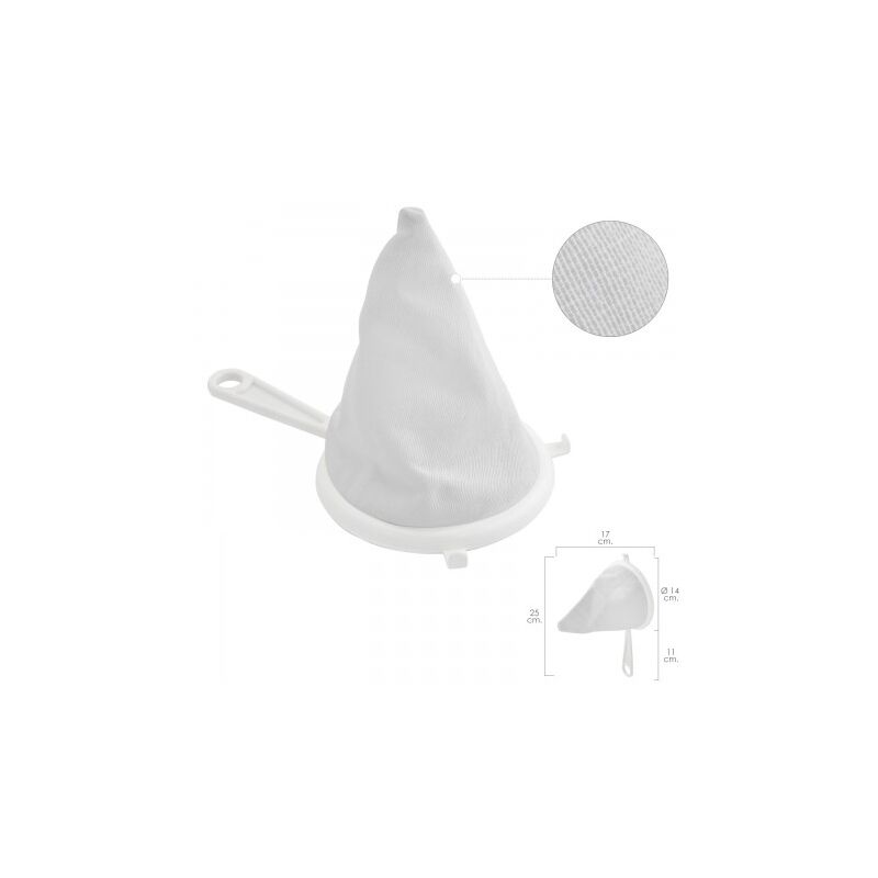 

Colador tela franela armazón de plastico Ø 16 cm. con 2 ganchos