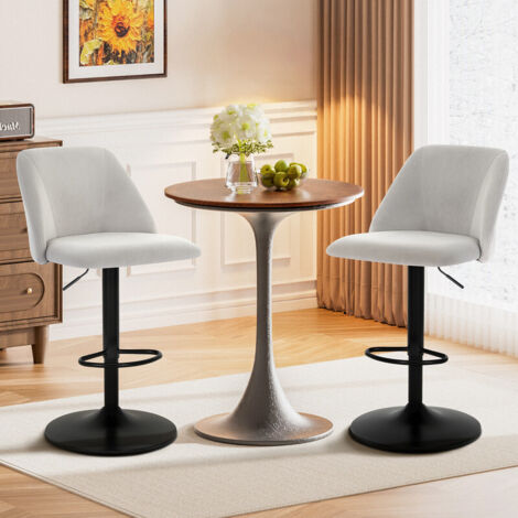 COLAMY Adjustable and Swivel Bar Stools (Set of 2) - Padded faux leather bar chairs with half-circle backrest, for dining room or kitchen, gray