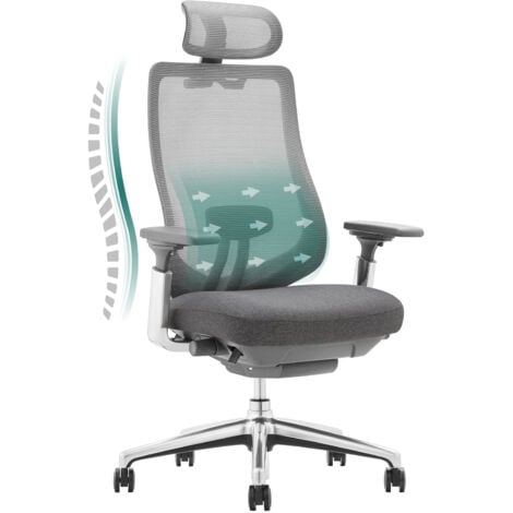 COLAMY Bürostuhl, Bürostuhl – Bürostuhl mit 4D-Armlehnen und vor- und zurück verstellbarem Sitz, optimaler Komfort für intensive Arbeit – Grau