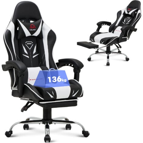 COLAMY Bürostuhl – Ergonomischer Gaming-Stuhl mit Fußstütze, bis 136 kg belastbar – Weiß