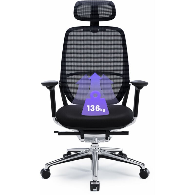 COLAMY Chaise de Bureau Réglable - Chaise de bureau - Dossier en Maille Respirante - Soutien Lombaire et Appui-Tête - Siège de Réunion - Noir