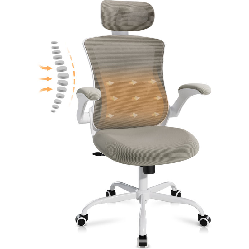 Colamy Braun Ergonomischer Bürostuhl, Hohe Rückenlehne Aus Mesh, Verstellbare Lendenstütze Und Kopfstütze