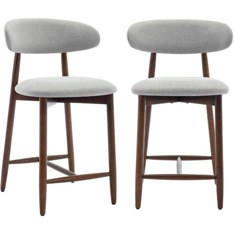 COLAMY Lot de 2 chaises de bar – Tabourets modernes avec dossier haut, assise confortable en tissu, pour comptoir, îlot de cuisine ou salle à manger - gris