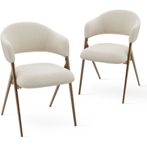 Colamy – Lot de 2 chaises de salle à manger – Tissu beige, design ergonomique, assise confortable, style vintage, structure métal – Dimensions 59cm x 53.5cm