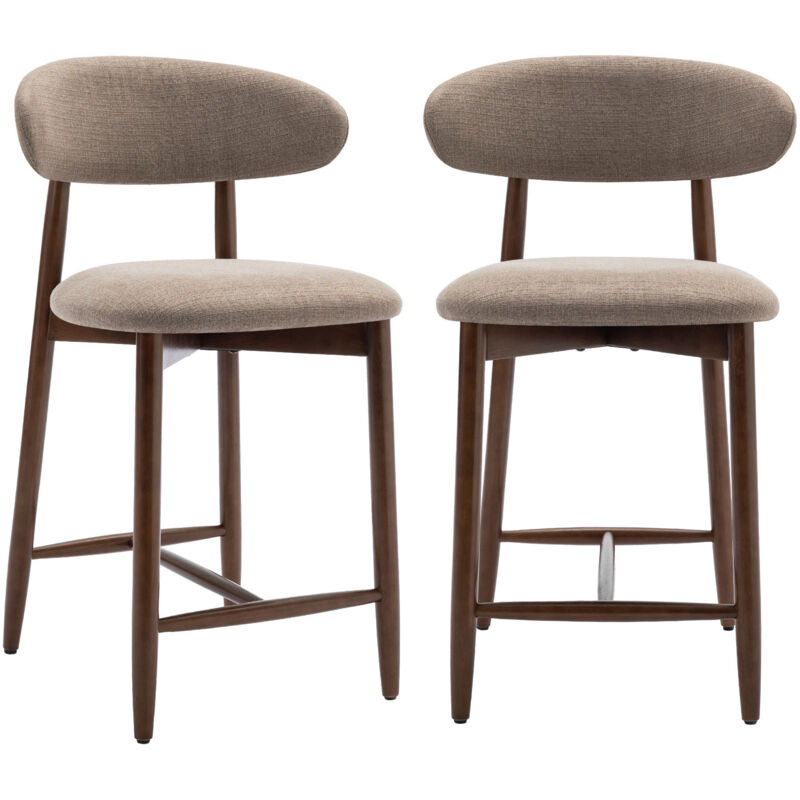 COLAMY Tabouret de bar lot de 2, chaise de bar camel, pieds en bois massif, assise confortable en tissu - Camel