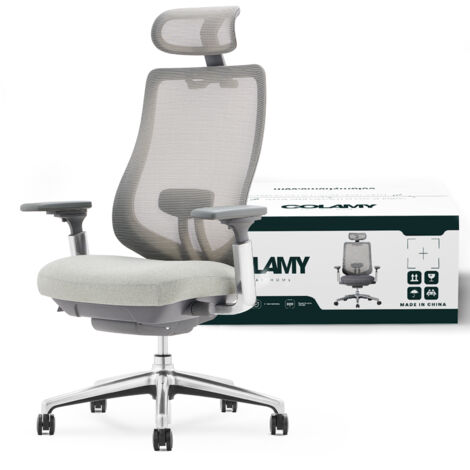 COLAMY Office Chair – Ergonomic Desk Chair with 4D Armrests and Adjustable Seat Depth, Optimal Comfort for Intensive Work – Light Grey