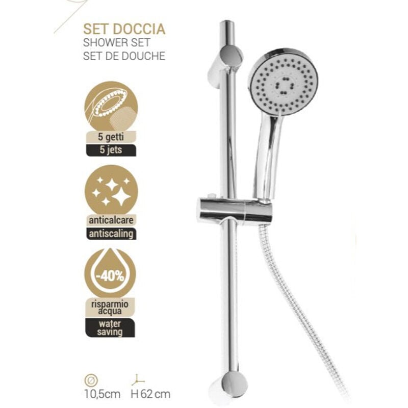 Set doccia saliscendi asta doccia doccino anticalcare 5 getti